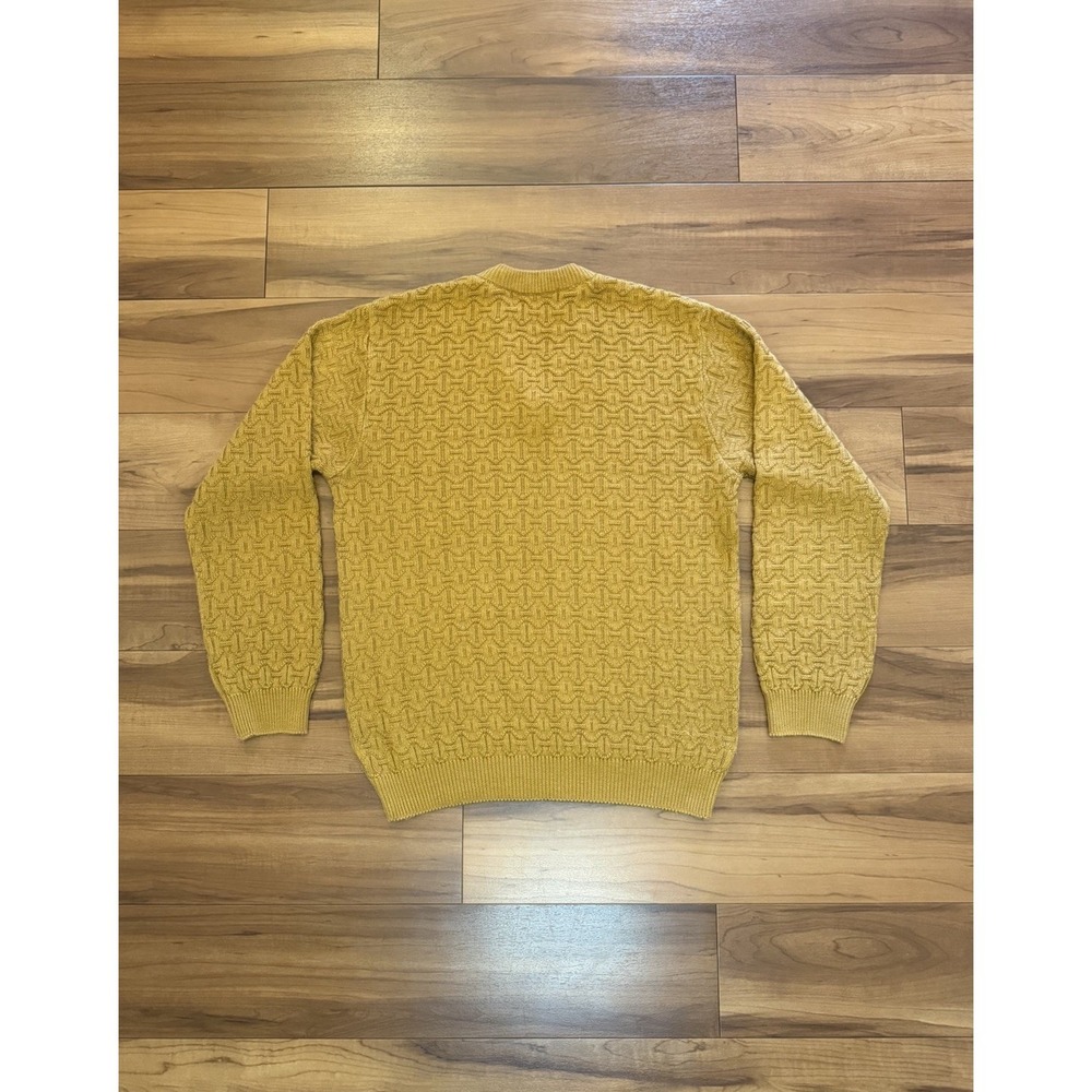 Amino Dino Textured Knit V-Neck Sweater LS Mustard Yellow Men's Size Large L - Picture 2 of 11